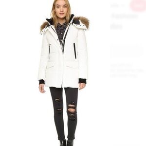 Women's White Fur-Trimmed Hooded Jacket